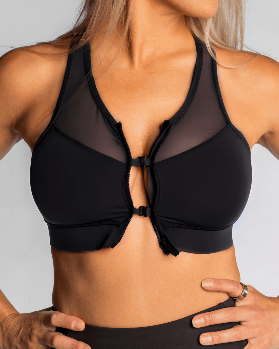 Zip-Up Sports Bra, Breathable Stretch Mesh Comfort All Day