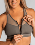 Handful Closer zip-up sports bra in gray with front zipper