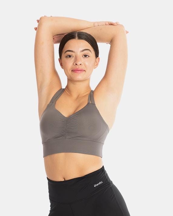 Handful Double Down Women's Medium Impact Sports Bra, Removable Pad Inserts,  Wire Free, Cross Back, Strappy Yoga Bra, Blossom, X-Small at  Women's  Clothing store
