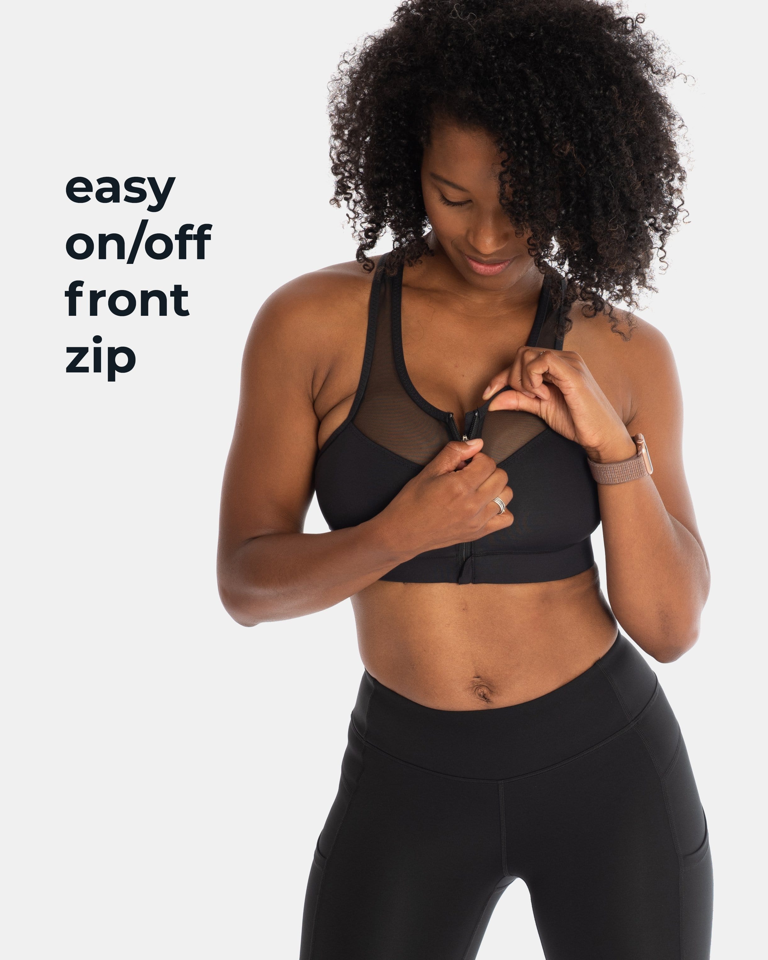 Zip-Up Sports Bra | Breathable Stretch Mesh Comfort All Day | Handful