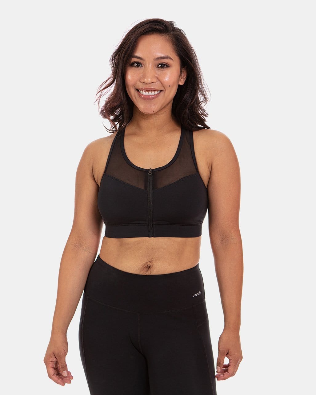 Handful Sports Bra Women's Size XS Black Mesh Front Zip Adjustable